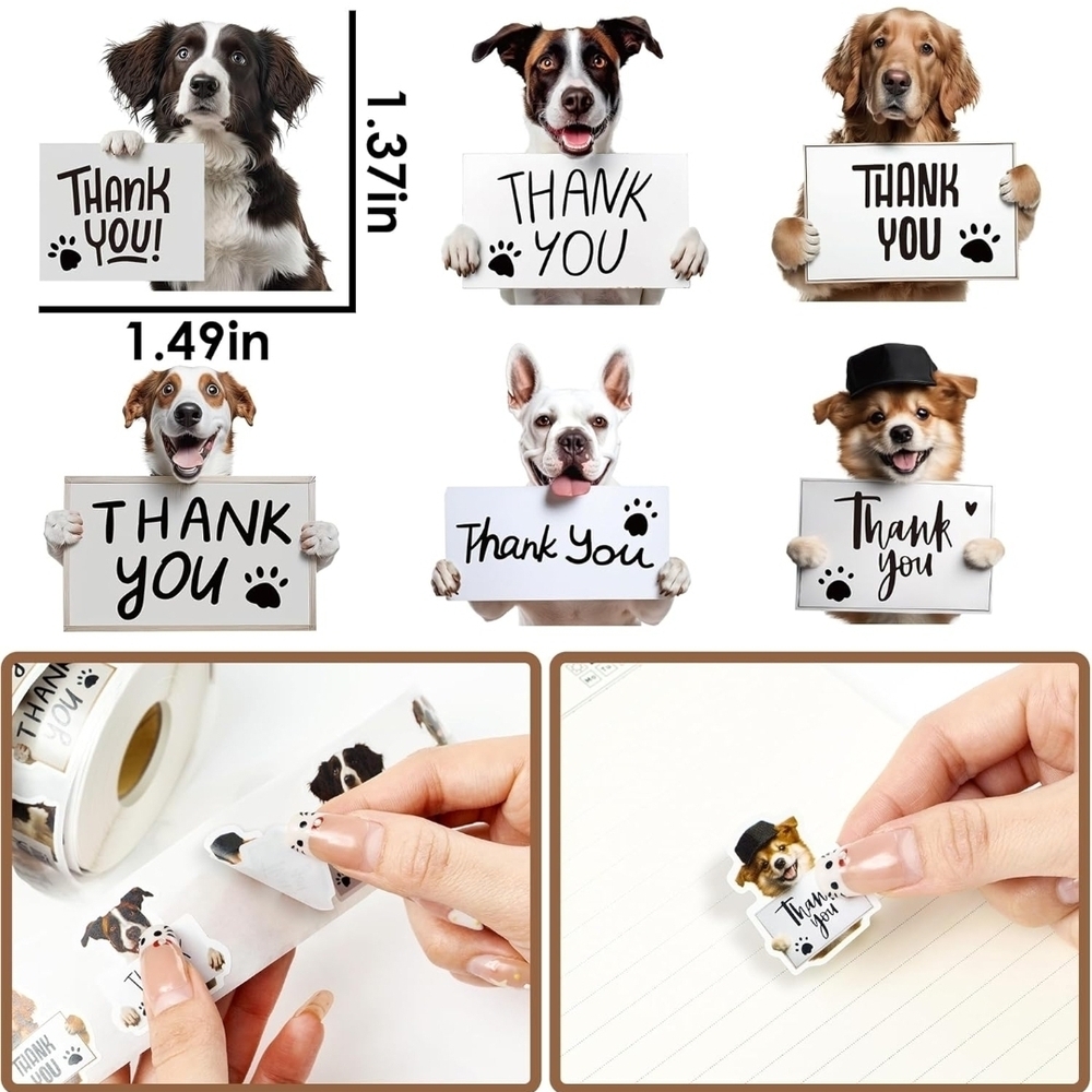 Cute Dogs Thank You Stickers Roll - Picture 2 of 6